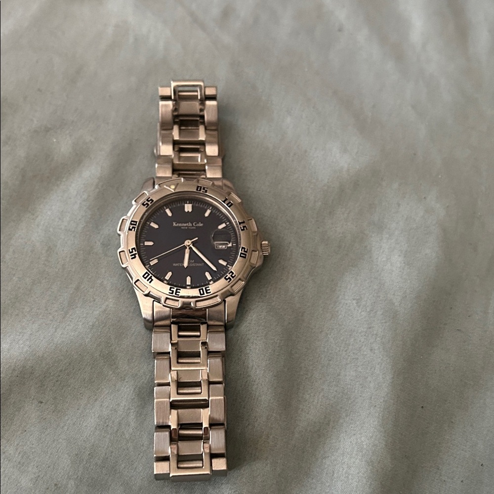 Kenneth Cole Silver Stainless Steel Watch with Black Dial